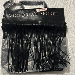 Victoria's Secret Black and Gray Fringe Tote